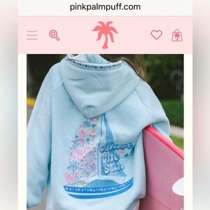 Chase the Sun Relaxed Hoodie in Sky Blue - Pink Palm Puff - New - Size M - Teen
